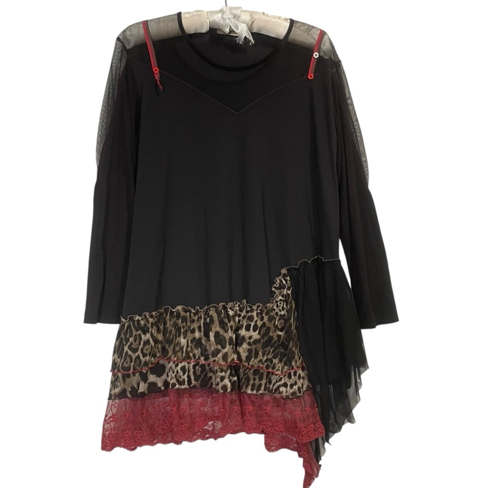 Double‎ Jeu Paris Crak Tunic Long Sleeve Ruffle Tulle Artsy Top Blouse Size 8